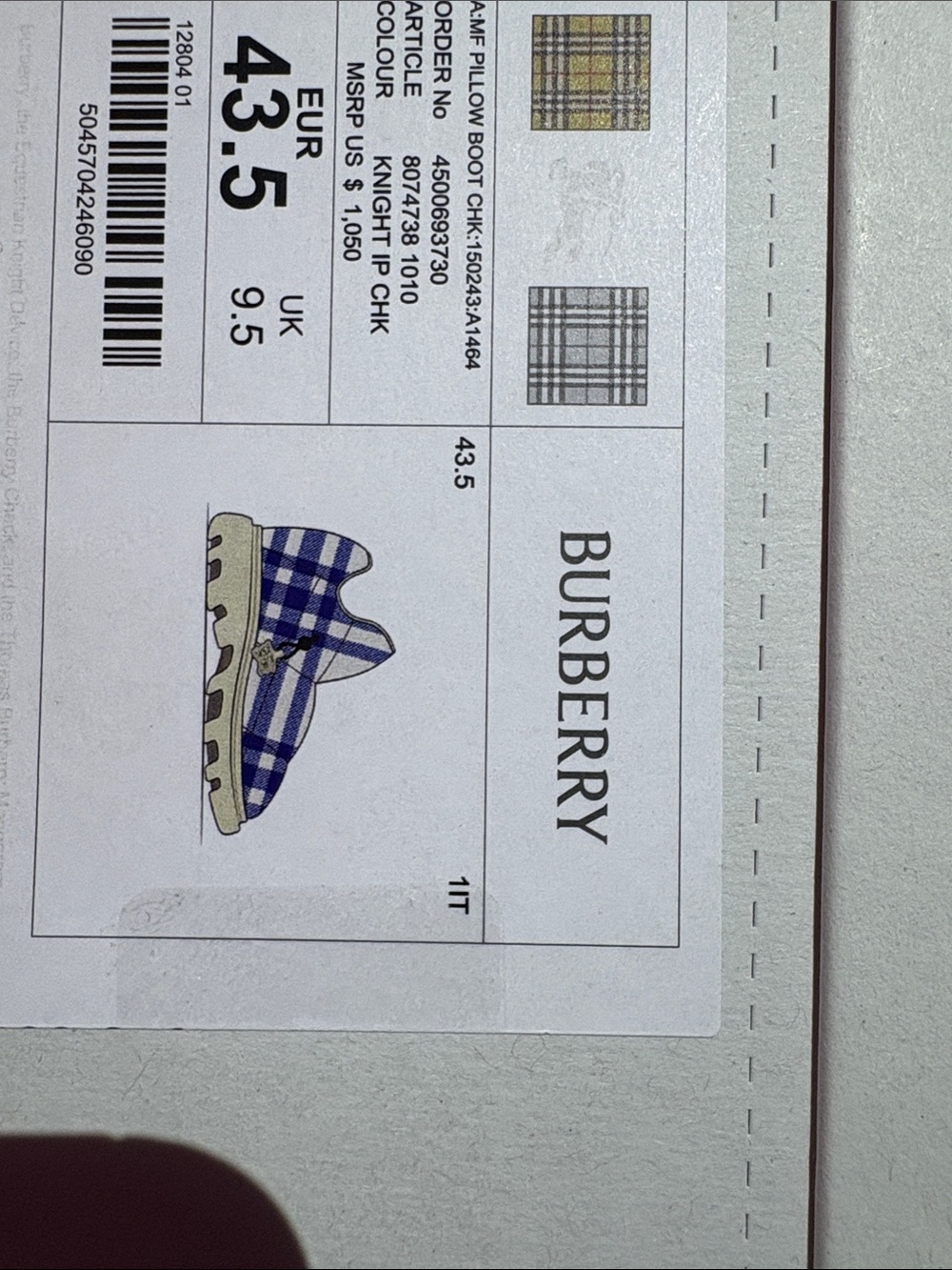 Burberry Mens Blue and White Gingham Sneakers